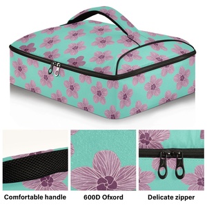 Sac isotherme personnalisé motif fleur de hau hawaïenne pour le déjeuner, porte-plat, sac de transport pour plats chauds Aloha avec logo - Product Image 2