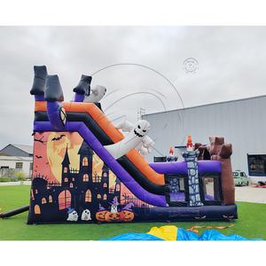 Toboggan gonflable sur le thème <span class=keywords><strong>de</strong></span> la citrouille fantôme d'Halloween, amusement effrayant avec citrouilles souriantes, topper fantôme, pistes colorées - Product Image 4