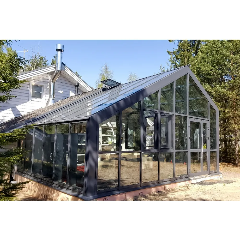 Aleación de aluminio Diseño europeo Solarium Invernadero Aluminio Sunrooms con techo inteligente Casa de jardín de invierno