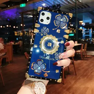 Luxury Square Phone Case For Infinix Note 12 11 10 Pro Hot 12i 11 10i Bling Lucky Ring Holder Square Plastic Shockproof Cover