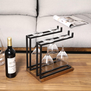 Support à <span class=keywords><strong>verres</strong></span> à vin industriel en métal pour comptoir, avec base en bois, support suspendu inversé pour décoration de bar à domicile - Product Image 4