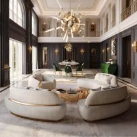 Ensemble de canapés modulaires en tissu incurvés de luxe moderne pour villa, mobilier de salon haut de gamme pour maison de prestige