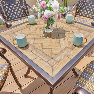 Ban Công Đồ Nội Thất Patio Đúc Nhôm Bàn Ăn Đặt Khách Sạn Xách Tay Bằng Gỗ Nhìn Vuông Bảng 4 Đệm Ghế - Product Image 2