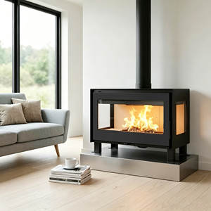 NUEVA LLEGADA R1103A 10.9KW Diseño Simple moderno Estufa de <span class=keywords><strong>leña</strong></span> para interiores <span class=keywords><strong>Chimenea</strong></span> Estufa de <span class=keywords><strong>leña</strong></span> con 3 vidrios laterales - Product Image 5