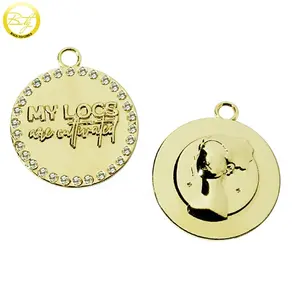 Name Pendant Exquisite Women Necklace Gold Logo Charms Round Shape Handmade Metal Hang Pendant With Rhinestone