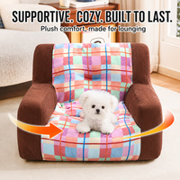 Canapé-lit pour animaux de compagnie en tissu gingham à motif dessin animé, avec siège large et rebords surélevés pour chats et chiens de grande taille, disponible en OEM/ODM
