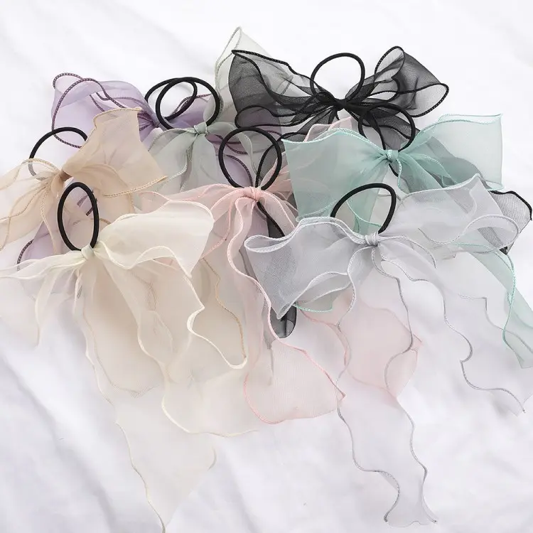 Japon et corée Offre Spéciale nœud organza haute élasticité boucle de cheveux corde de tête gaze légère bandeau de cheveux fille