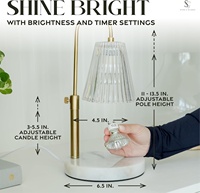 Lampe chauffe-bougie électrique sans flamme, compatible avec les bougies en pot, hauteur réglable, 4 ampoules halogènes, construction en marbre et laiton