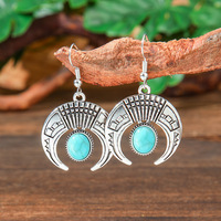 Boucles d'oreilles pendantes bohèmes à pampilles bleu turquoise pour femme, style européen et américain, en alliage géométrique, bijoux vintage tendance 2026