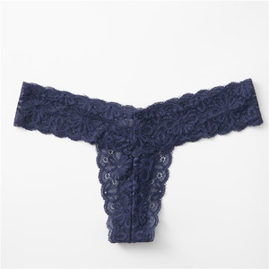 Culotte string femme en dentelle de coton couleur unie taille basse sexy sans couture - Product Image 2