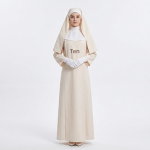 Disfraz de <span class=keywords><strong>Monja</strong></span> Blanca para Halloween, Estilo Valak Espeluznante, Inspirado en The Conjuring, Incluye Collar con Cruz, Traje de Hermana - Product Image 1