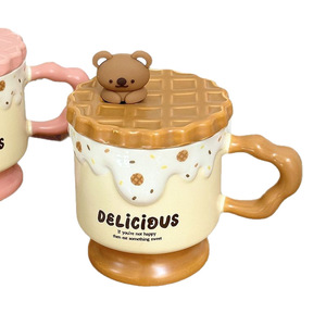 Tasse en céramique Dragon Nest Bear Stemmed 301-400ml avec couvercle et cuillère, résistante à la chaleur, cadeau pour femme - Product Image 3