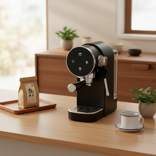 Sleek Modern Touch Panel Semi-Automatic Electric Espresso Machine Milk Frother Plastic Housing 15 Bars Pressure 2 Cups Hotel