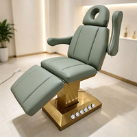 Fauteuil de beauté électrique vert à 3 moteurs, base dorée, inclinable, avec ouverture faciale pour les soins du visage