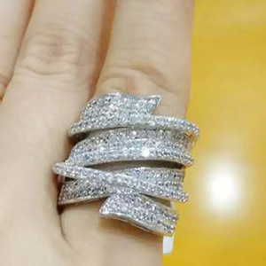 Anillo de diamantes de platino para mujer, alianza de boda de lujo, corte redondo brillante, diamantes blancos naturales de color D T0403 - Product Image 3