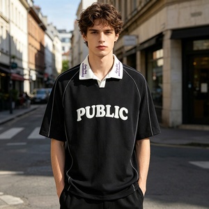 OEM Custom Luxury Streetwear 100% Cotton Screen Print <b>Patchwork</b> Collar T-<b>shirts</b> Reflective Tape Flat Embroidery Men's T-<b>shirt</b> - Product Image 3