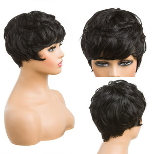 Peluca de Cabello Humano Corto Estilo Pixie con Flequillo, Sin Pegamento, Sin Encaje, Rizado, 100% Cabello Virgen, Proveedor para Mujeres Negras - Product Image 3