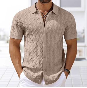 Mùa Hè Ngắn Tay Áo của nam giới Đan Áo sơ mi nam giản dị nút lên Cardigan <span class=keywords><strong>polo</strong></span> Áo sơ mi - Product Image 4
