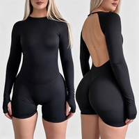 Combinaison de yoga sans coutures extensible et respirante à manches longues, dos ouvert, pour femme, grande taille, tenue de sport, combinaison de gym