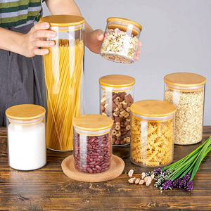 Çay, kahve, un, şeker, şeker, çerez, baharat ve daha fazlası için bambu kapaklı şeffaf cam gıda kutuları - Product Image 1