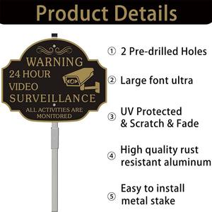 Custom Anti-dissolvenza resistente alle intemperie in alluminio riflettente senza violazione di segni di videosorveglianza con paletti in metallo segno di avvertenza - Product Image 4