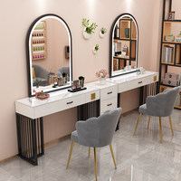 Table de maquillage professionnelle au design moderne et simple avec plateau en marbre BTDT061 avec miroir à LED pour mariage ou salon
