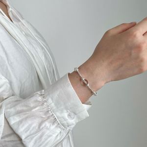 Dylam Personalized Design Fine Jewelry S925 <b>Silver</b> Beaded Chain Big Circle Crystal Women <b>Bangles</b> <b>Bracelets</b> Jewellery for Daily - Product Image 2