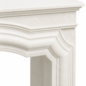 Chimenea tradicional de mármol con tallado ornamentado, de mármol sintético Royal Botticino, para interiores, con estufa de leña. - Product Image 5