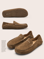 Mocassins décontractés pour hommes faits à la main en gros, en daim de vache marron, à enfiler, respirants, avec semelle extérieure en caoutchouc souple, fourniture directe d'usine sur mesure