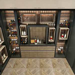 Vinoteca de Estilo Industrial, de Pared o de Pie, con Rejilla Metálica de Acero Inoxidable, Iluminación LED y Cajones - Product Image 3