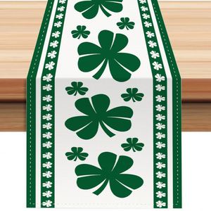 <b>Green</b> Four-Leaf Clover Printed Shamrock St. Patrick's Day Woven Table <b>Runner</b> Seasonal Kitchen Dining Table Accessory Home Use - Product Image 2