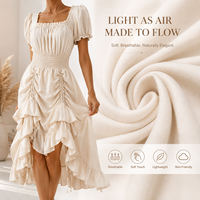 Robe midi décontractée pour femme, col carré, manches bouffantes, taille smockée, volants irréguliers, uniforme de bureau, OEM ODM, logo personnalisé