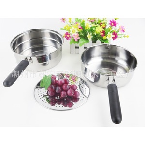 Stainless Steel <b>Cookware</b> Set 2 Piece With Steamer And Frying Pan For Camping Outdoor Use - Product Image 3
