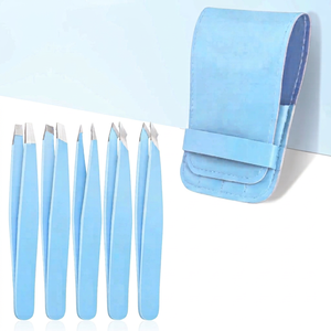 Juego de Pinzas para Cejas de Acero Inoxidable Azul, Punta Puntiaguda, Duraderas, Estilo Moderno, con Estuche - Product Image 3