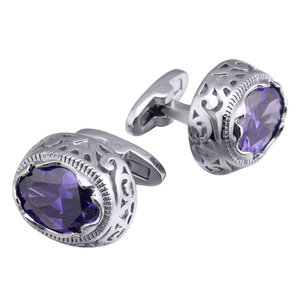 Gemelos redondos de circón de cristal púrpura, camisa francesa clásica, botón informal para puños, fiesta de boda para hombres