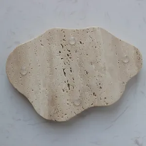 Stonekocc จานหินอ่อนสีเบจทราเวิร์ตินจากธรรมชาติไม่เหมือนจริง