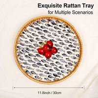 Plateau de service rond en rotin avec incrustation de nacre, plateau portable pour cuisine et salle de bain, plateau décoratif multifonction moderne et luxueux en osier