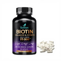 Capsules de collagène plus biotine et kératine Solilan OEM, halal, pour cheveux, peau et ongles, vitamines et compléments alimentaires, capsules de biotine et de collagène