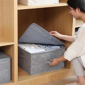 Foldable Lidded Cotton <b>Linen</b> <b>Storage</b> <b>Boxes</b> with PP Plastic Board Home <b>Storage</b> Cubes Closet Clothes Organizer - Product Image 2