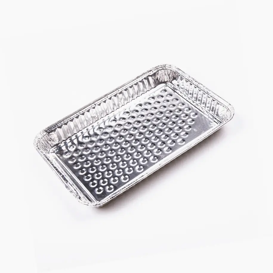 Perforiertes Silber 800 ml OEM großes Design Backgebrauch Aluminium Einweg-Grilltablett Lebensmittelqualität Aluminiumfolie-Tablett