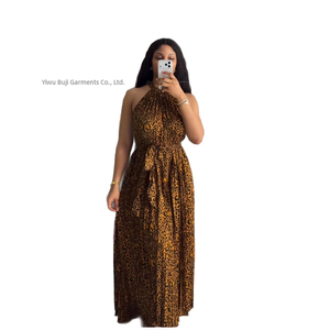 Abito <span class=keywords><strong>lungo</strong></span> plissettato estivo in poliestere con stampa leopardata, nuovo stile africano 2026, per donna, transfrontaliero - Product Image 2