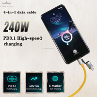 Câble de charge rapide USB 4-en-1 en silicone et alliage d'aluminium de haute qualité, compatible PD 240W, pour téléphone portable - Vente chaude