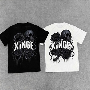 2026 New Bestselling Streetwear Oversized <strong>Top</strong> Custom Vintage Gothic <strong>Skull</strong> Rose Graphic DTG Printed Boxy Cropped Men's T-shirt - Product Image 3