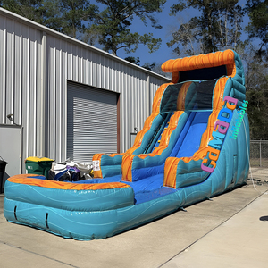 Structure gonflable commerciale d'extérieur à thème flamant rose et ananas, avec toboggan aquatique et piscine pour enfants et adultes - Product Image 4