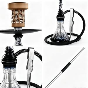 Moderno Set de Shisha de Aleación de Aluminio con Base de Vidrio Tallado a Mano con Acabado Espejo, 1 Manguera, para Bar, Regalo, Viajes - Product Image 4