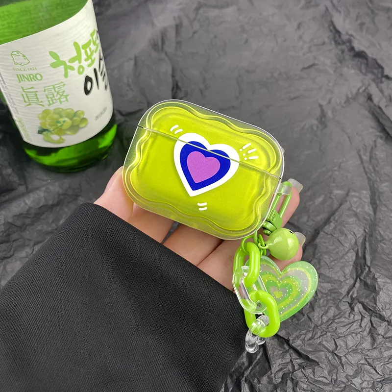 Amour vert dessin animé 3D, étui souple étoile à cinq branches pour iPhone Airpods 1/2 avec porte-clés housse pour écouteurs pour Air pod Pro