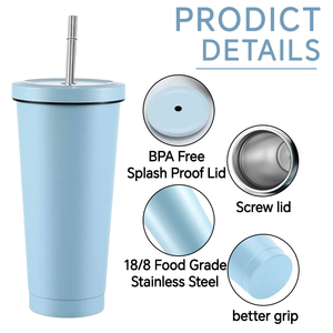 Mikenda แก้วกาแฟสแตนเลสขนาด750มล. 500มล. พร้อมฝาปิดสำหรับเดินทางถ้วยกาแฟพร้อมหลอดโลหะ - Product Image 3