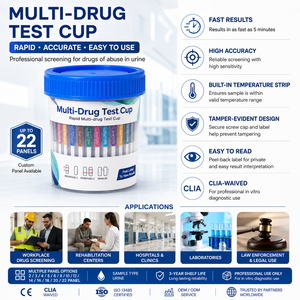 Kit de dépistage urinaire multi-médicaments CLIA-Waived 12, 14, 16, 18 paramètres - Test de toxicologie médicale pour la détection des drogues d'abuse (DOA) - Product Image 6