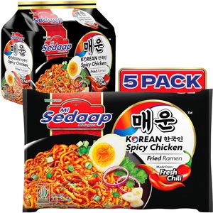 Mie Sedaap Ayam Pedas Korea 3.06 oz Kemasan 5 Bersertifikat Halal Nasi Goreng Rendah Lemak Tepung Terigu Buatan Tangan Dikemas dalam Kotak Besar Mie Kemasan