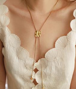 Collar de cadena <span class=keywords><strong>Y</strong></span> chapado en oro de 18 quilates, duradero, de acero inoxidable, cadena larga con eslabones deslizantes, collar tipo lariat, accesorios para suéteres de otoño e invierno - Product Image 6